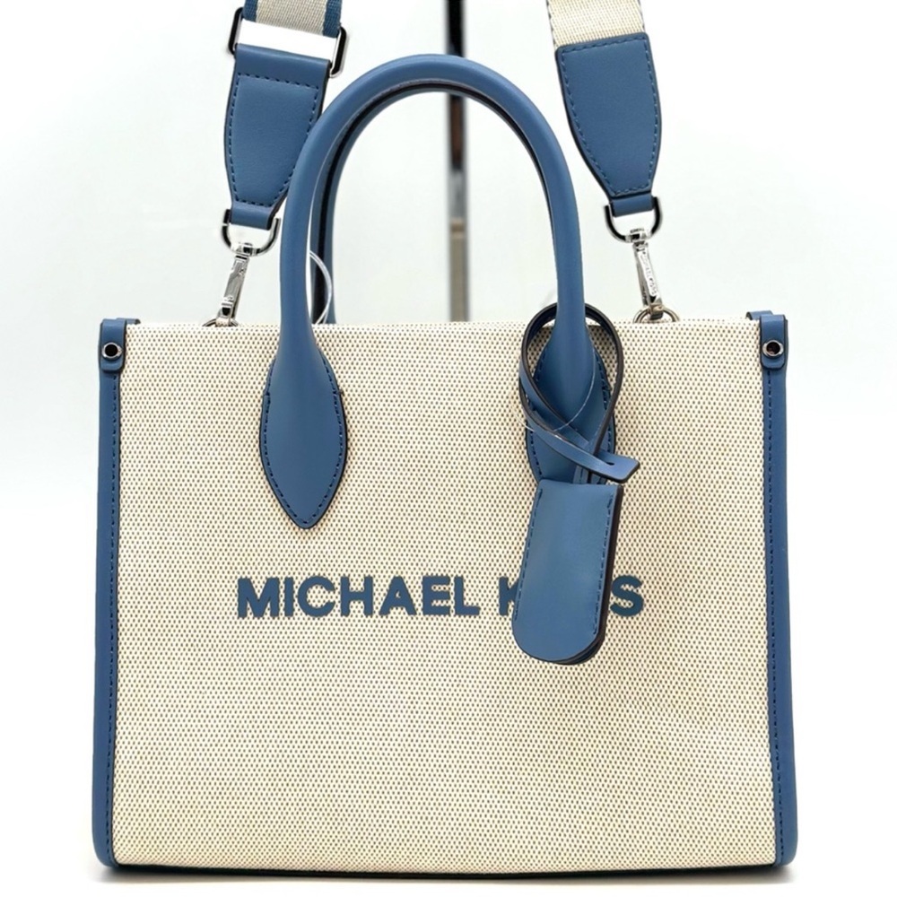Michael Kors Mirella Small Pebbled Leather Crossbody Bag Denim Blue - Picture 1 of 13